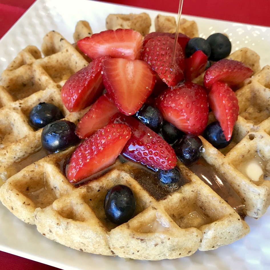 Golden Waffles With Berries and Warm Cinnamon Syrup (Gluten-Free!)