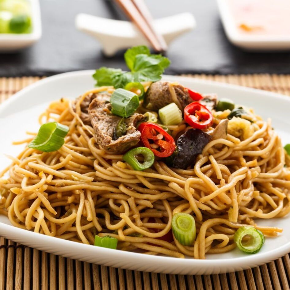 Vegan Beef and Vegetable Lo-Mein Noodles