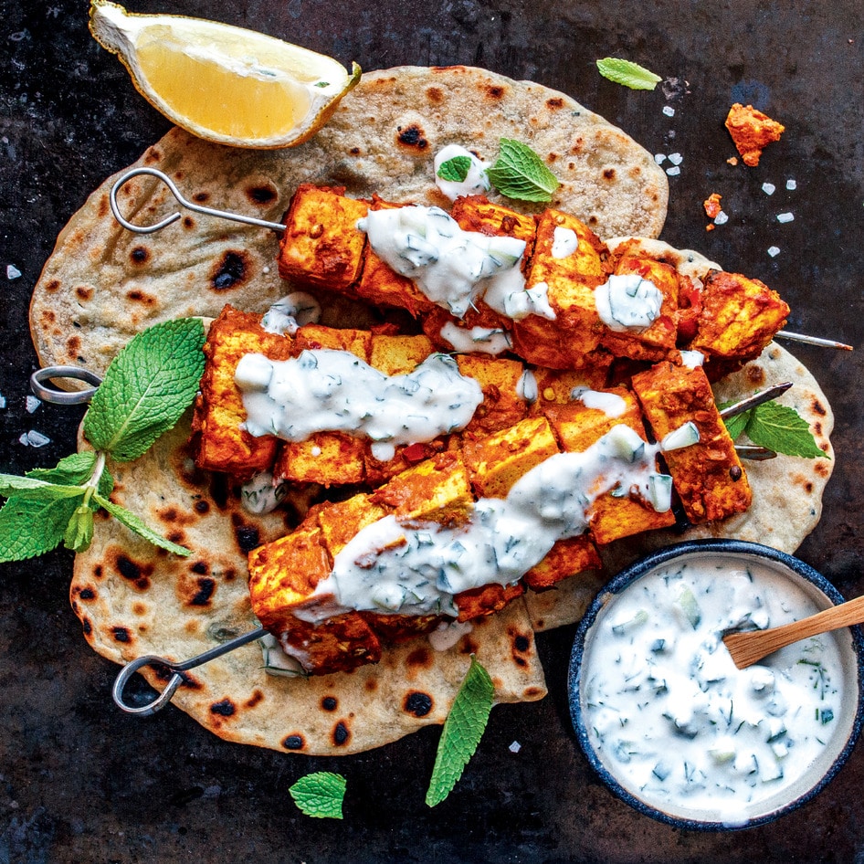 Tandoori Tofu Skewers With Dill Yogurt Sauce