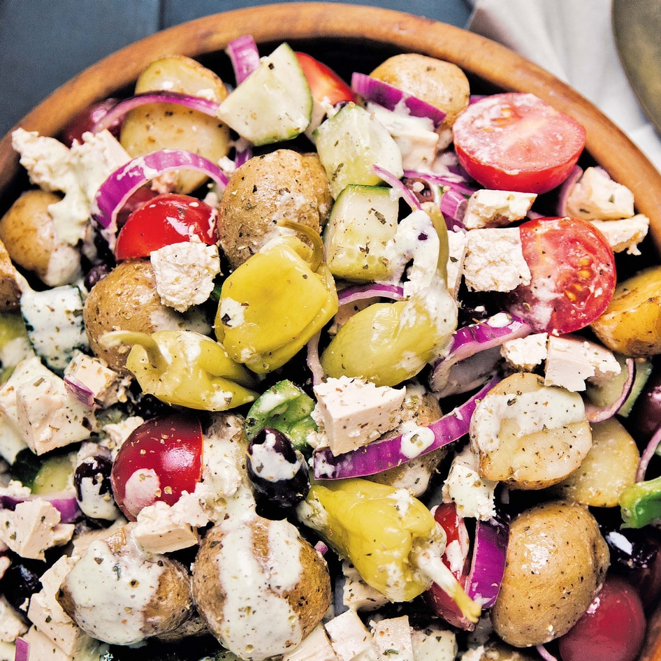 Vegan Greek Potato Feta Salad