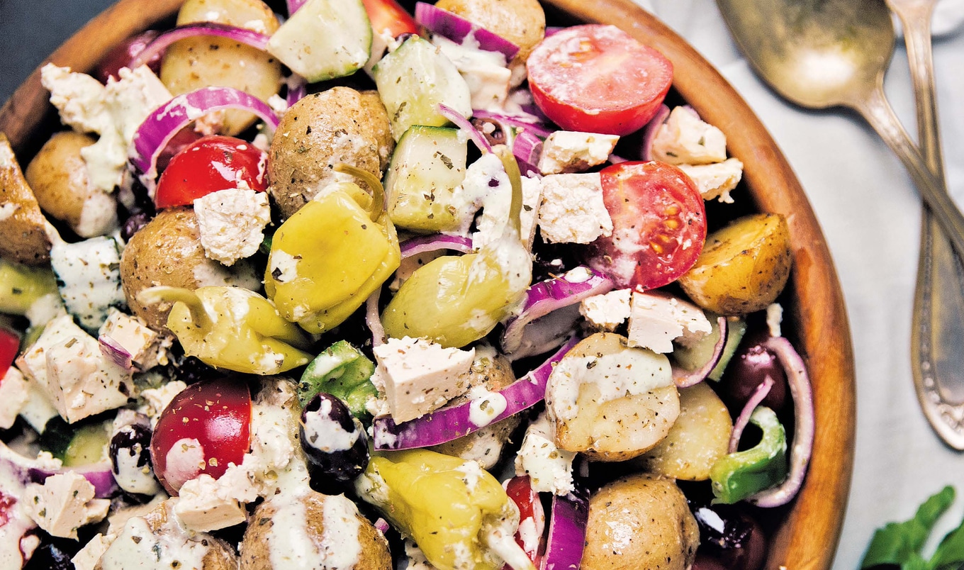 Vegan Greek Potato Feta Salad