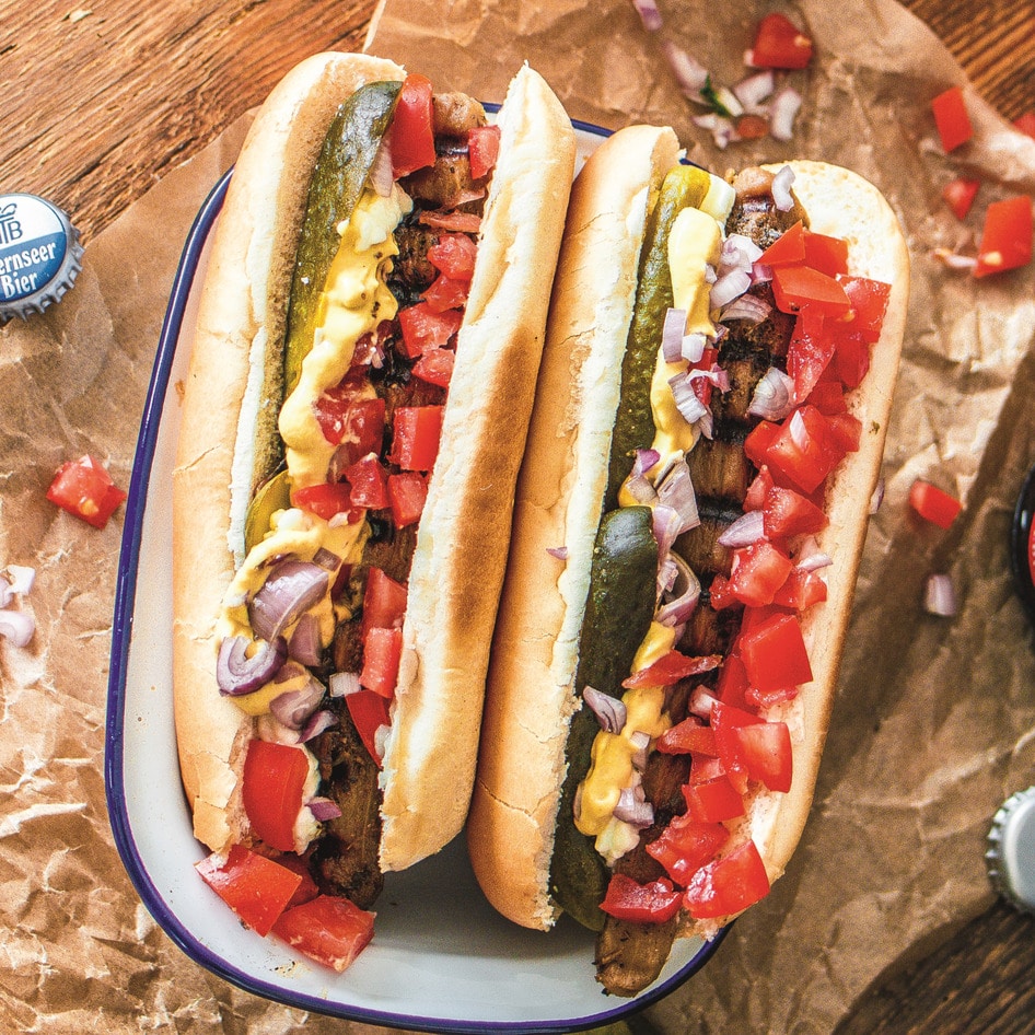 Smoky Grilled Eggplant Vegan Ballpark Hot Dogs