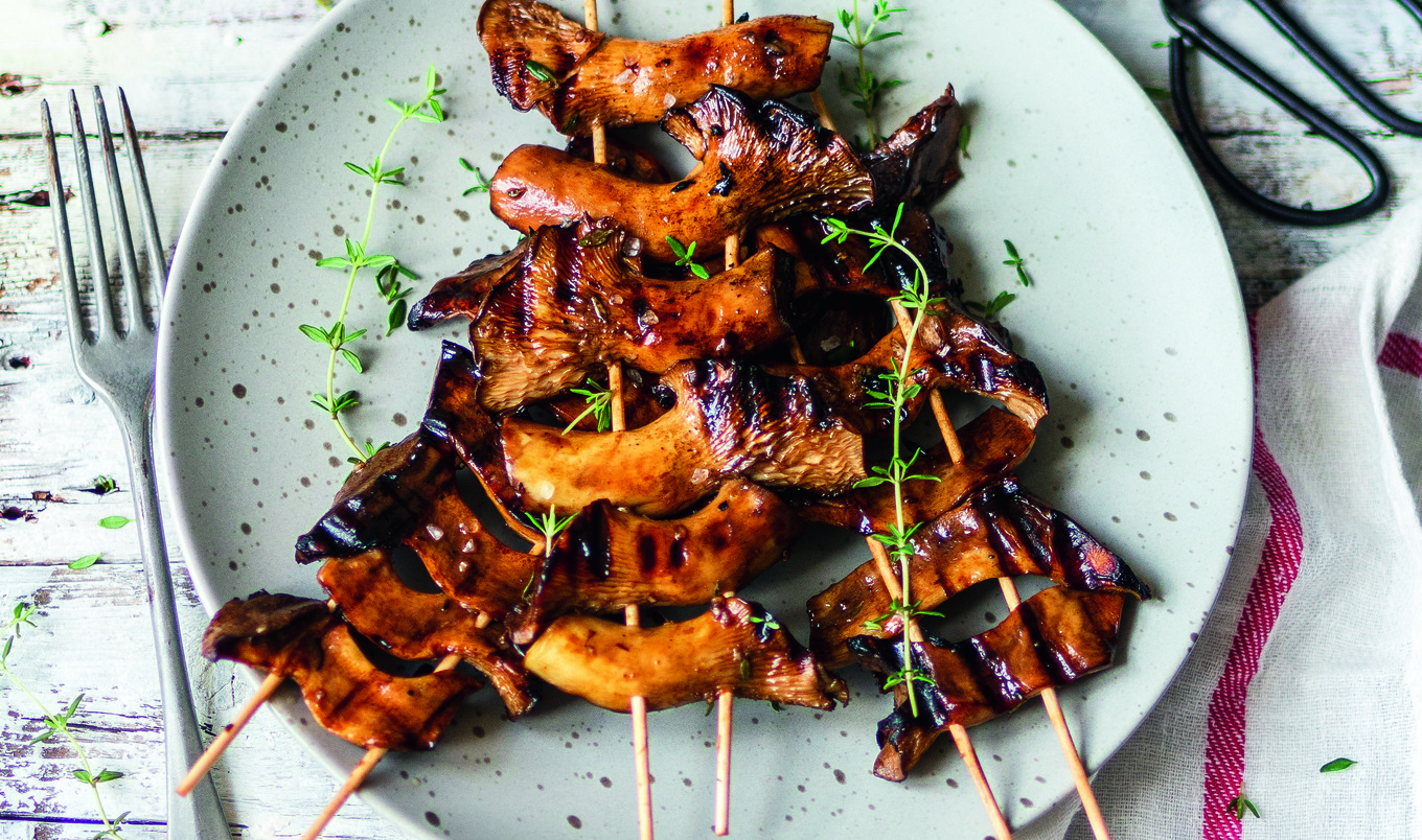 Tangy Vegan Grilled King Oyster Mushroom Skewers