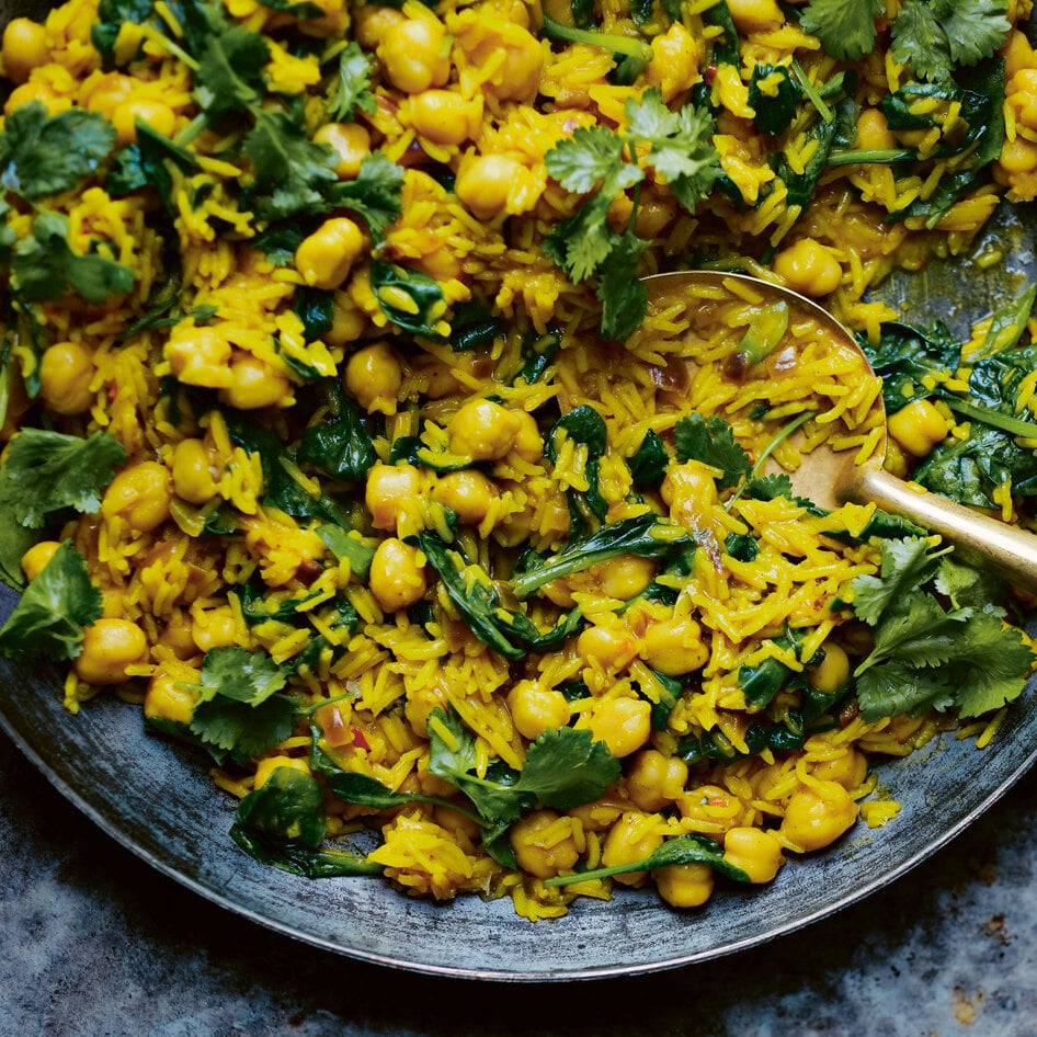 Vegan Spinach, Chickpea, and Lemon Pilaf