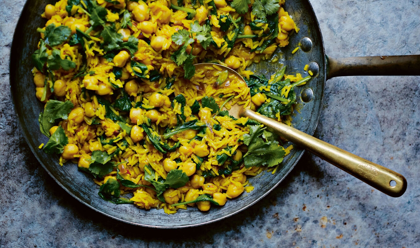 Vegan Spinach, Chickpea, and Lemon Pilaf