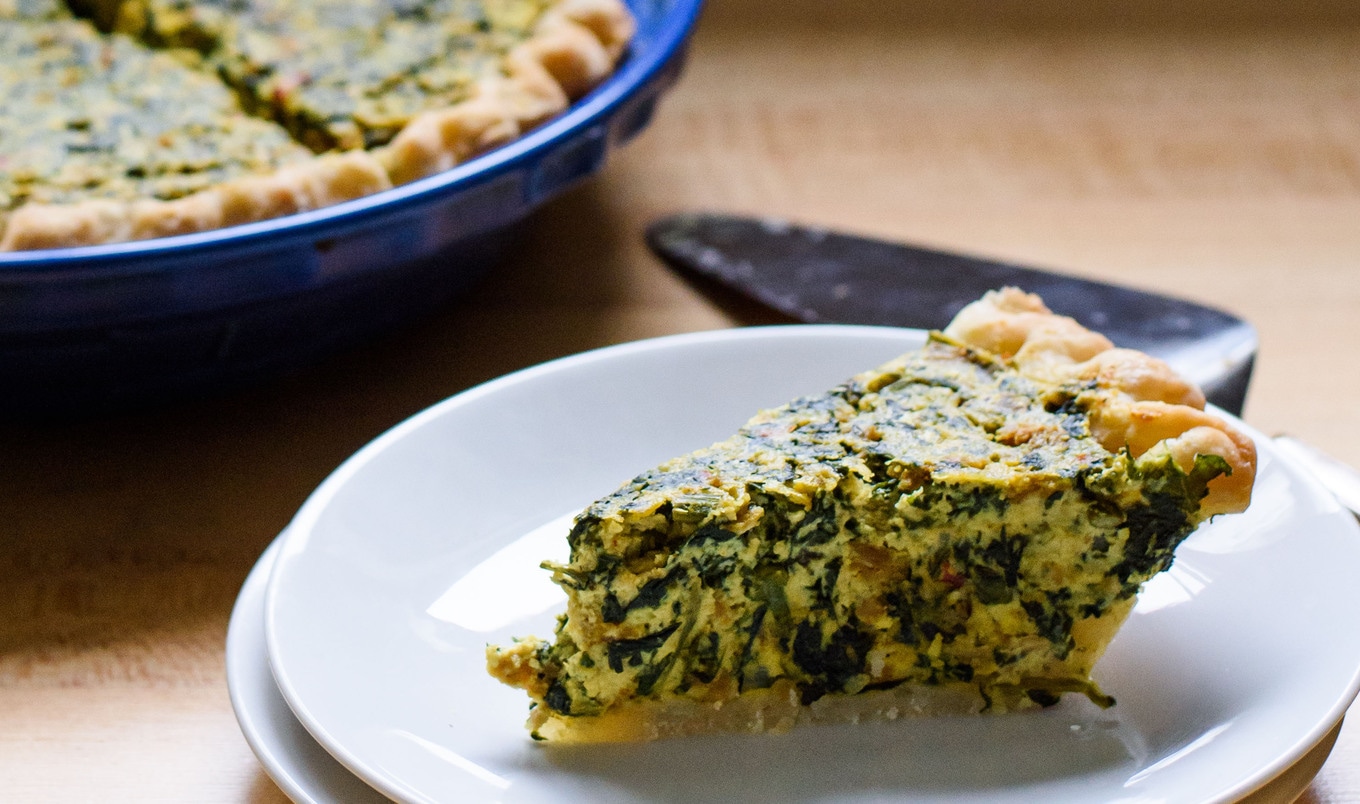 Fluffy Vegan Sausage Quiche With Spinach and Asparagus