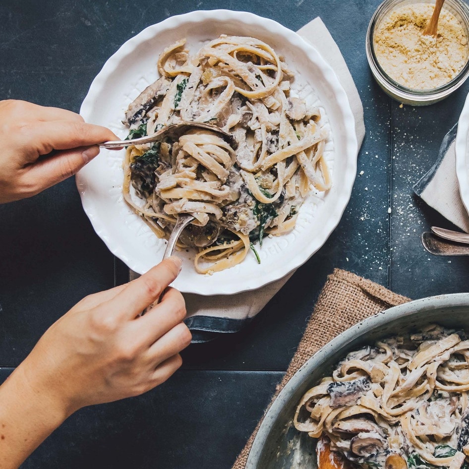 Creamy Vegan Mushroom Fettuccine With Cashew Alfredo