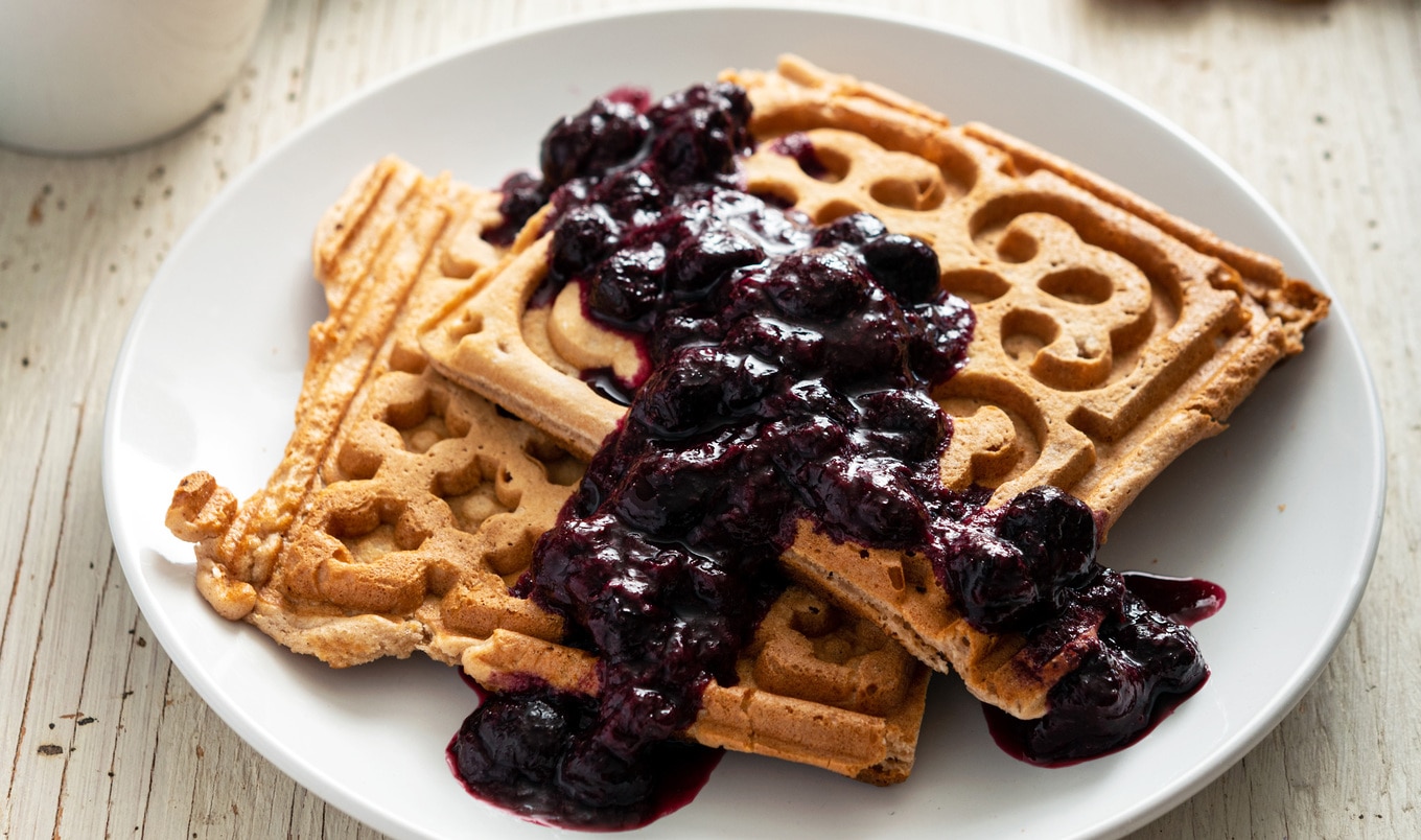 Freezer-Friendly Vegan Blood Orange Waffles With Berry Compote