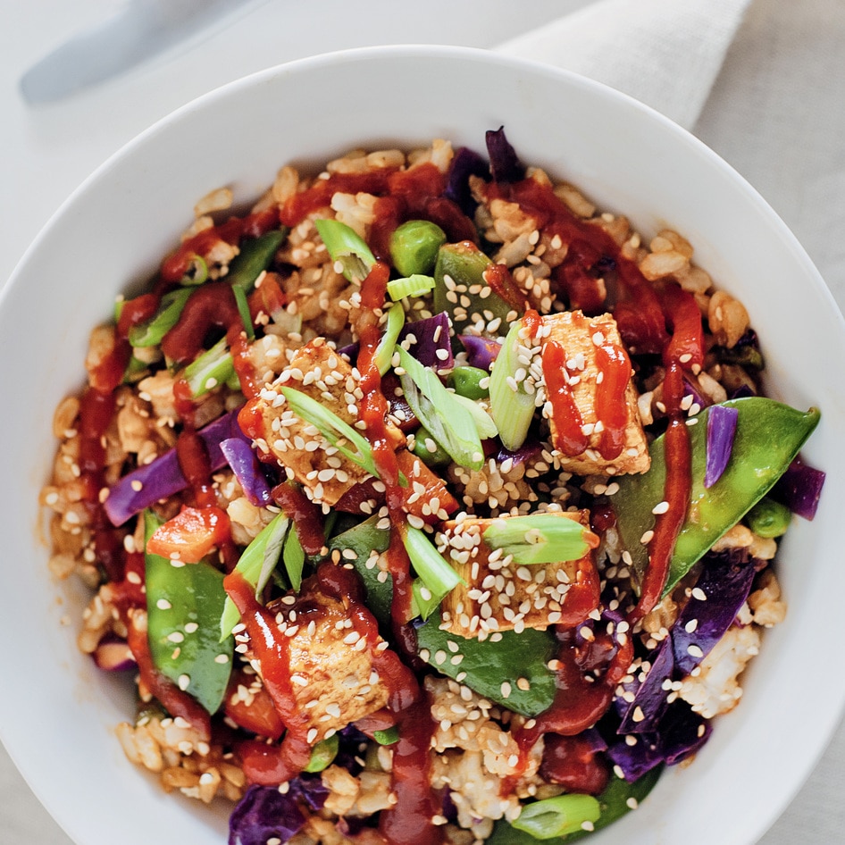 Vegan Fried Rice Bowl With Baked Tofu