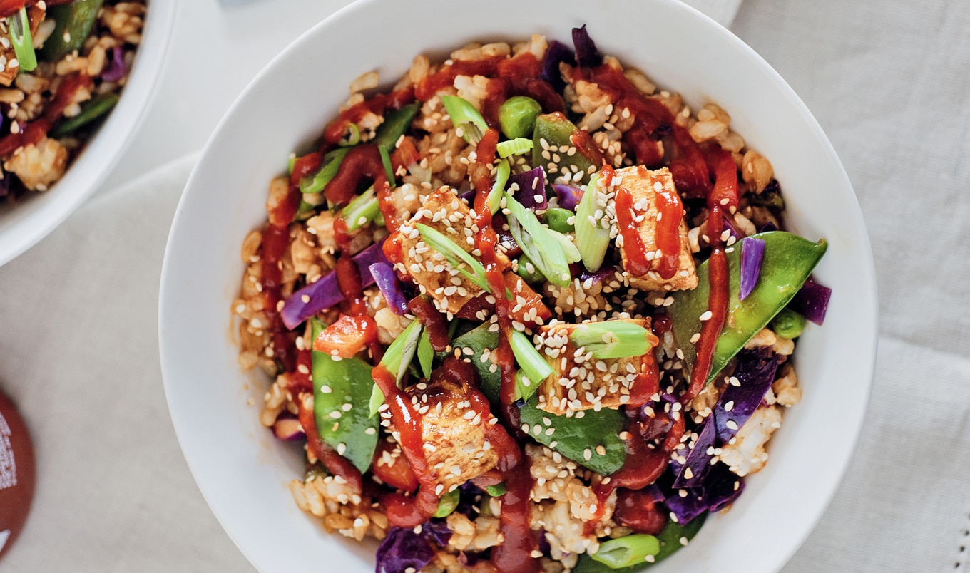 Vegan Fried Rice Bowl With Baked Tofu