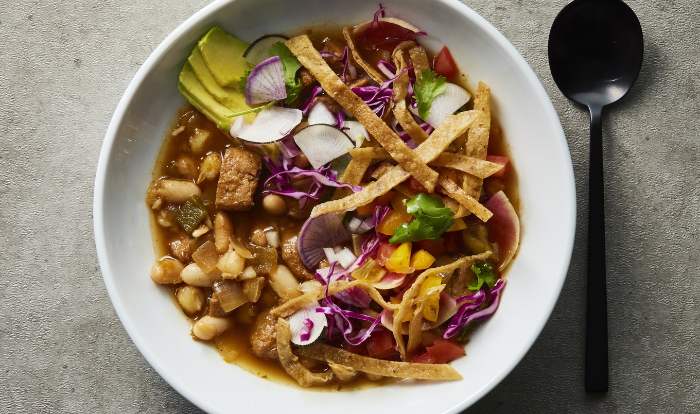 Vegan White Bean and Seitan Pozole Verde