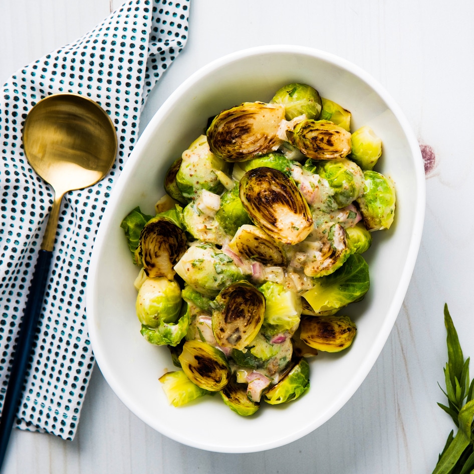 Healthy Vegan Tarragon Mustard Brussels Sprouts