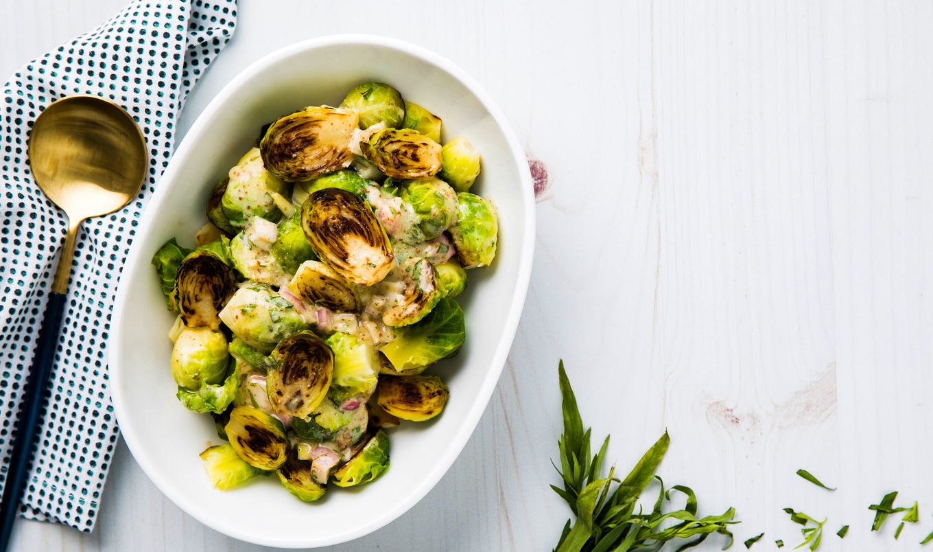 Healthy Vegan Tarragon Mustard Brussels Sprouts