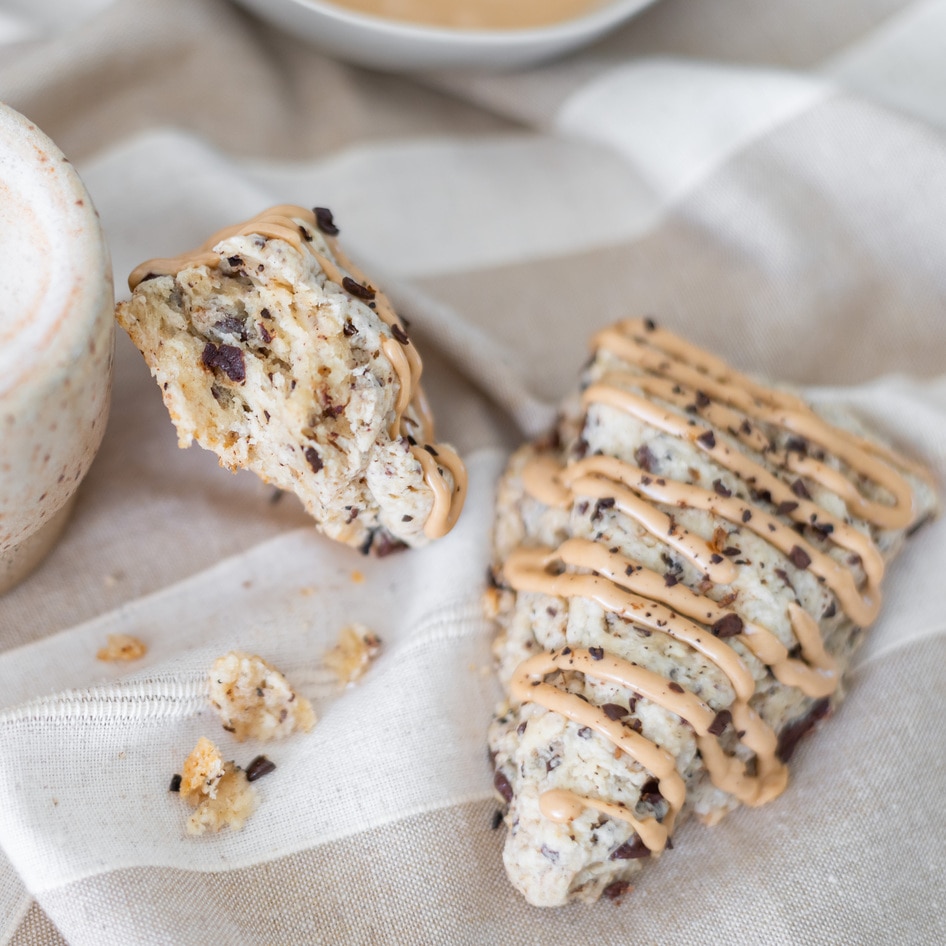 Chocolaty Vegan Coffee Scones With Espresso Glaze