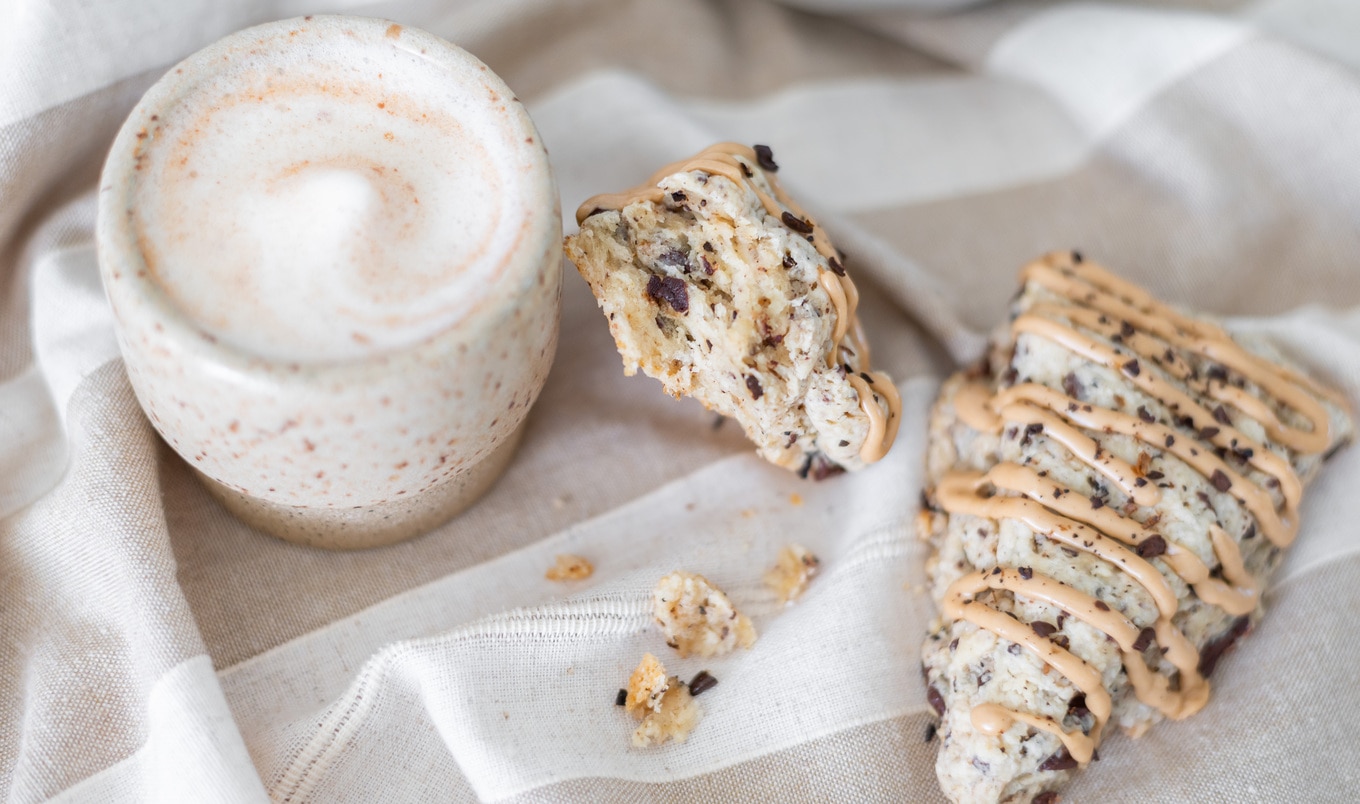 Chocolaty Vegan Coffee Scones With Espresso Glaze