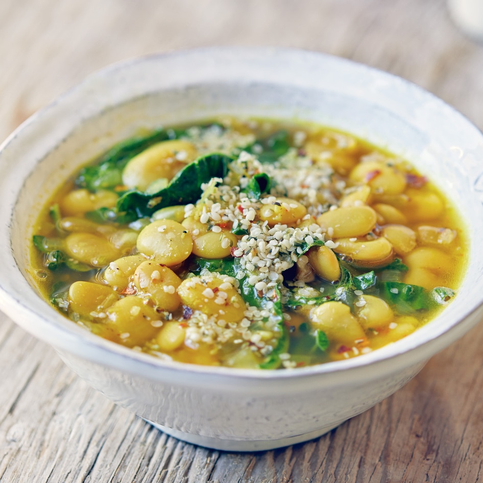 Vegan Garlicky Butter Bean Soup With Greens