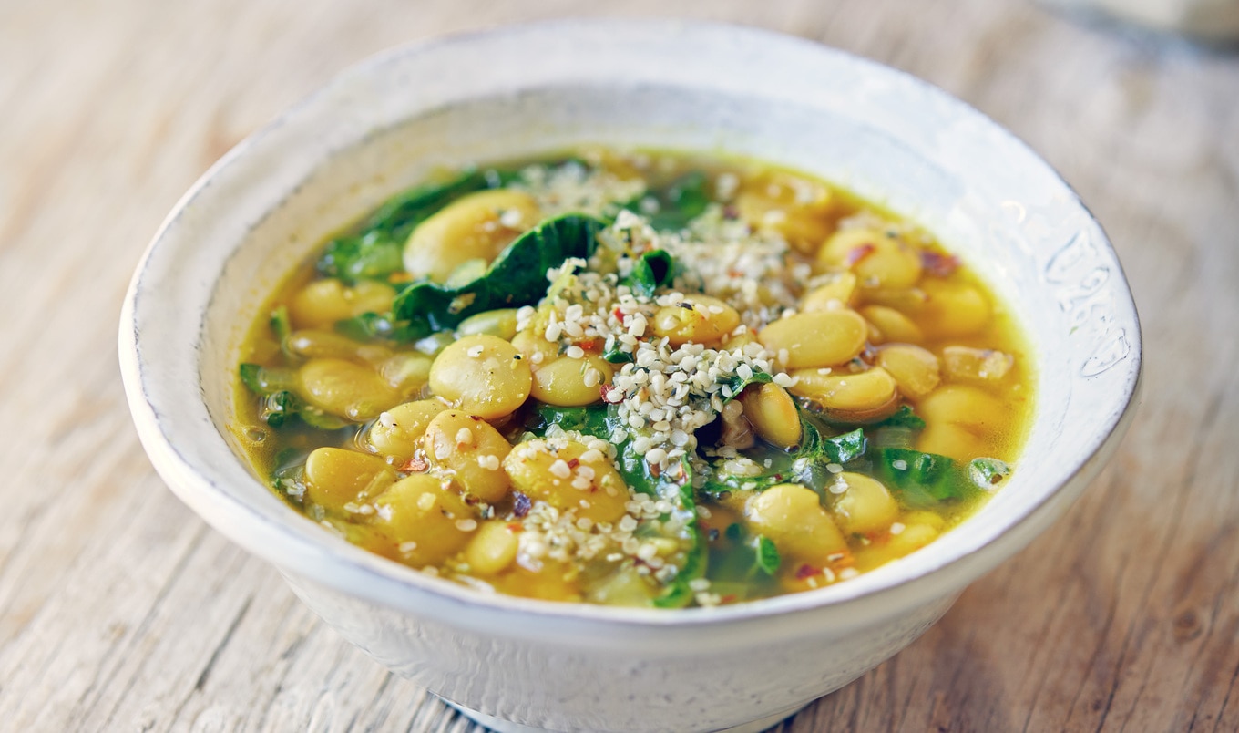 Vegan Garlicky Butter Bean Soup With Greens