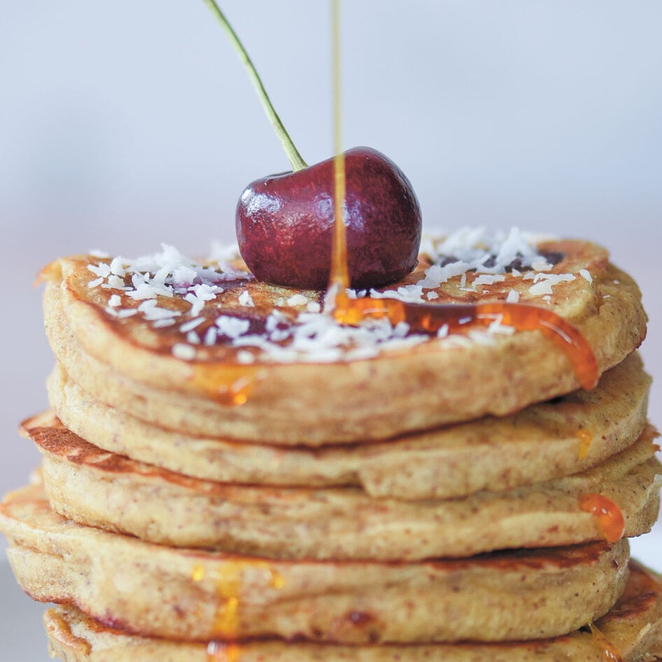 Sweet Vegan Cherry Coconut Pancakes