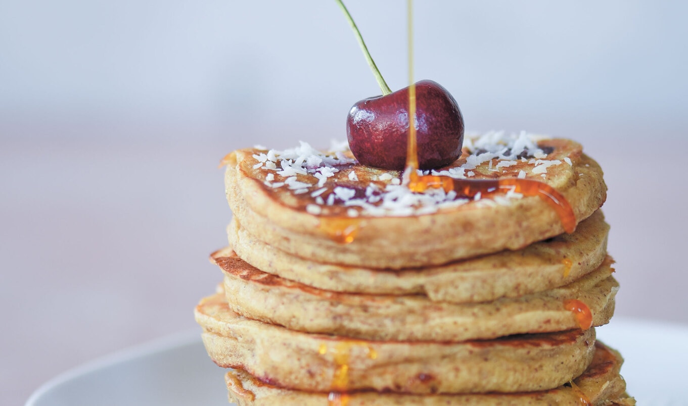 Sweet Vegan Cherry Coconut Pancakes