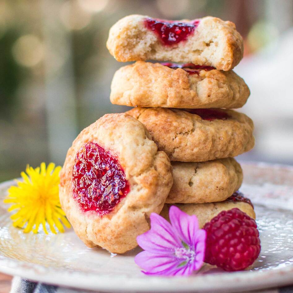 Vegan Raspberry Thumbprint Cookies