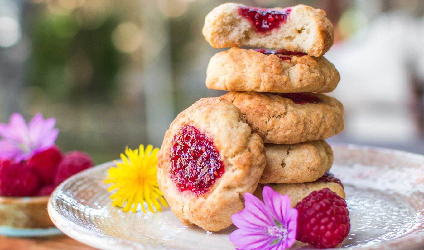 Vegan Raspberry Thumbprint Cookies