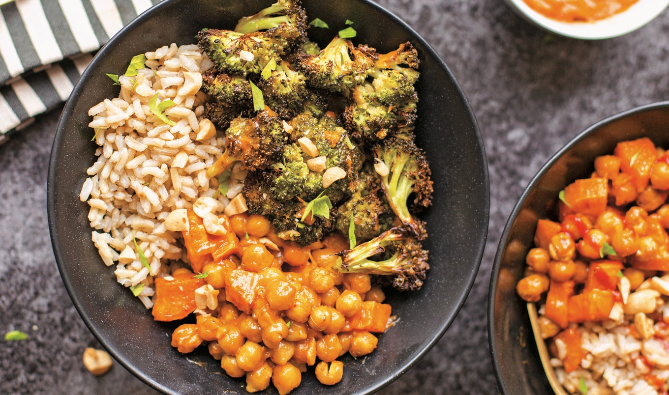 Roasted Sweet Potato Bowl With Creamy Peanut Sauce