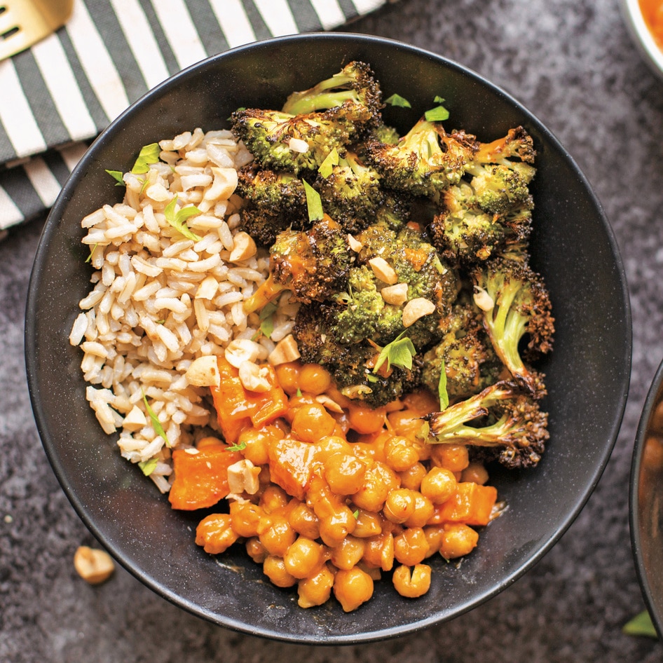 Roasted Sweet Potato Bowl With Creamy Peanut Sauce