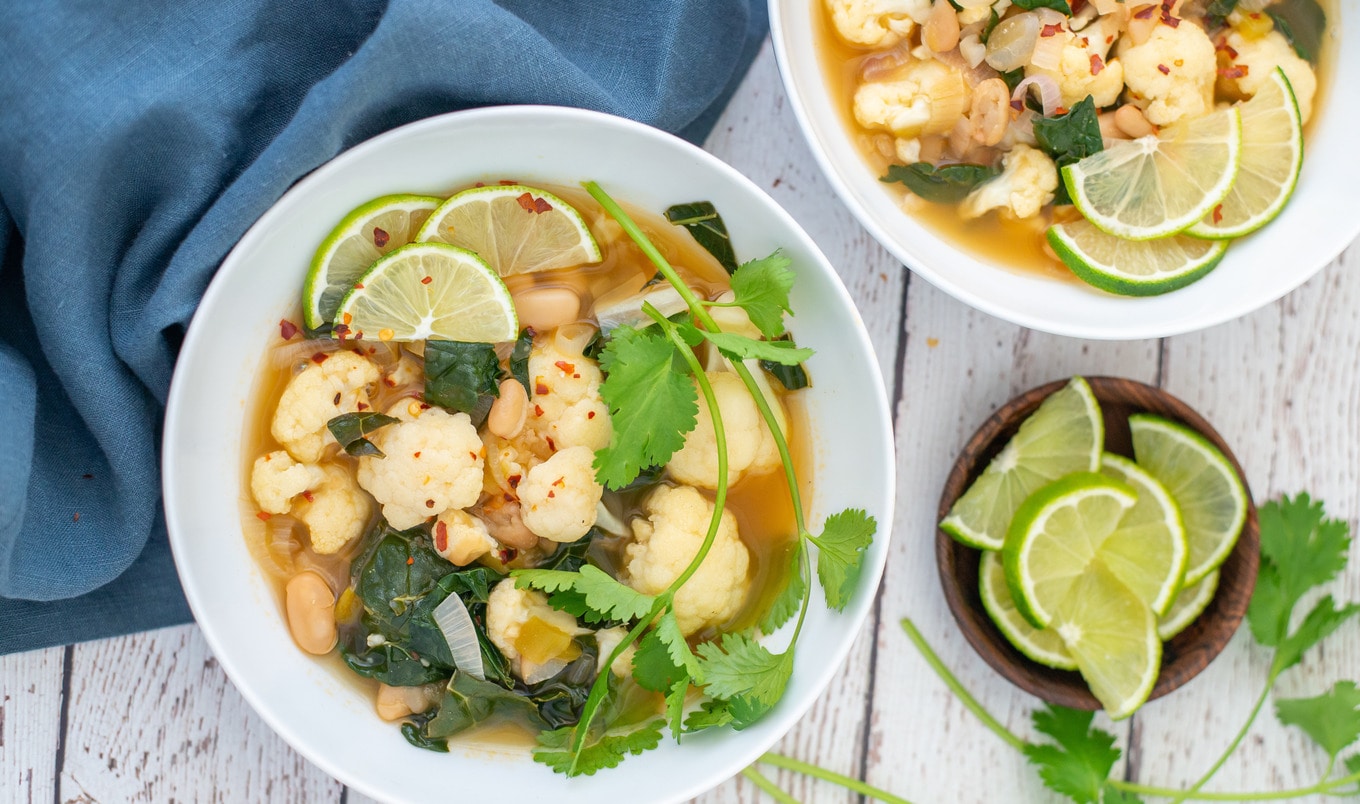 Vegan Cauliflower Lime and White Bean Soup