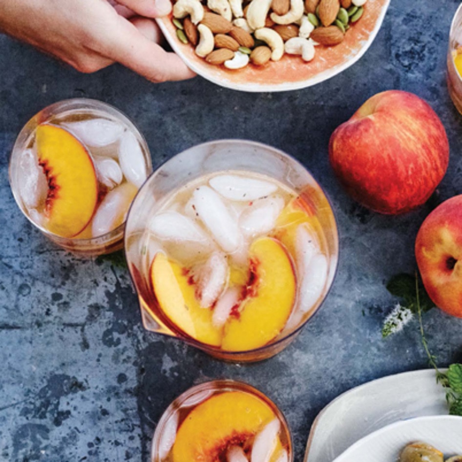 Boozy Ginger-Peach Mint Sangria