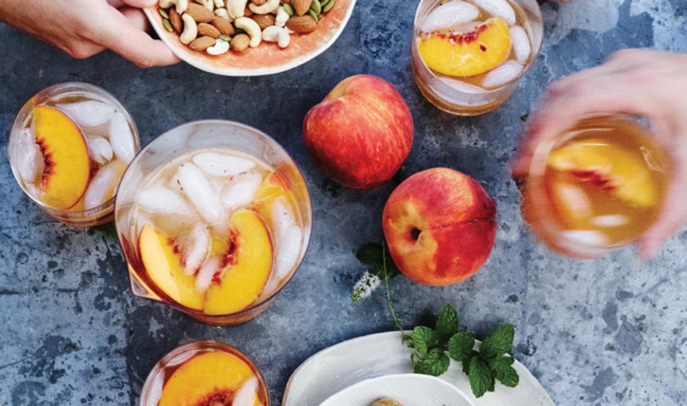 Boozy Ginger-Peach Mint Sangria