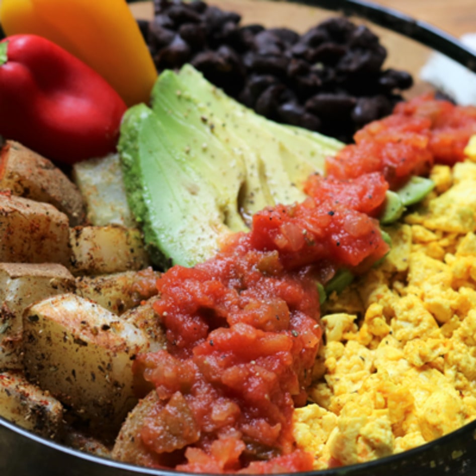 Vegan Tofu Huevos Rancheros With Seasoned Potatoes