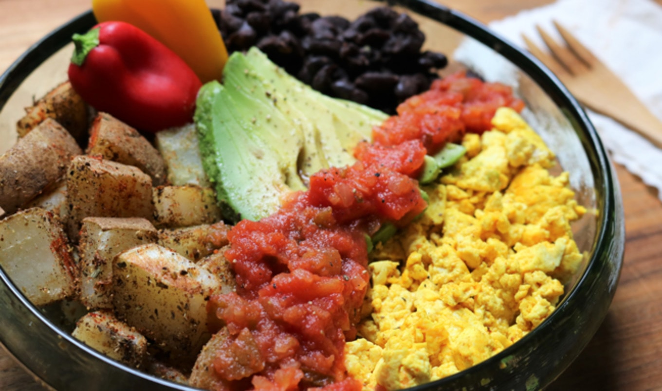 Vegan Tofu Huevos Rancheros With Seasoned Potatoes