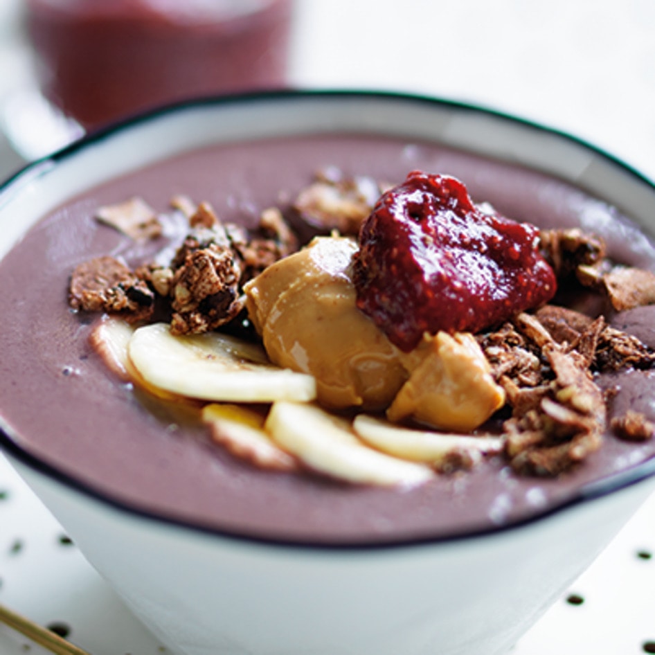 Vegan Superfood PB+J Açaí Bowl With Berry-Chia Jam