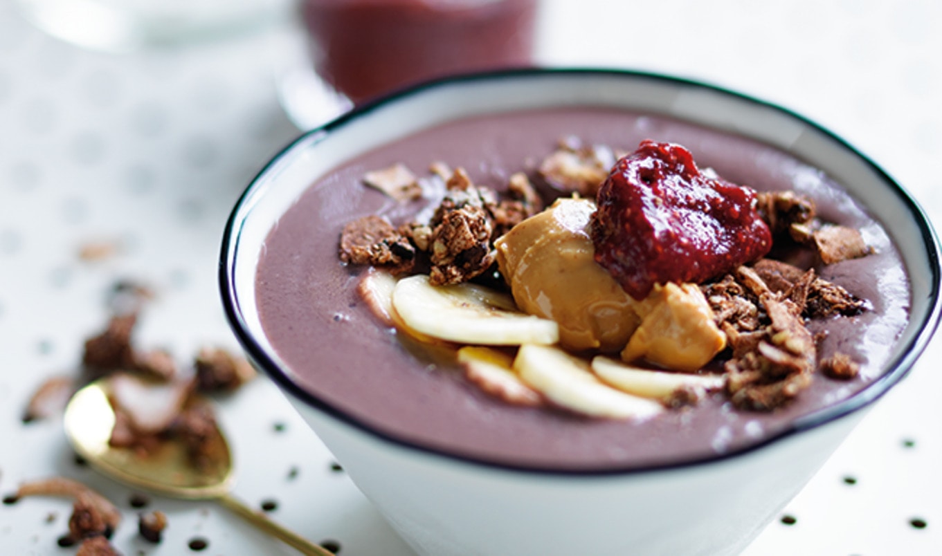 Vegan Superfood PB+J Açaí Bowl With Berry-Chia Jam