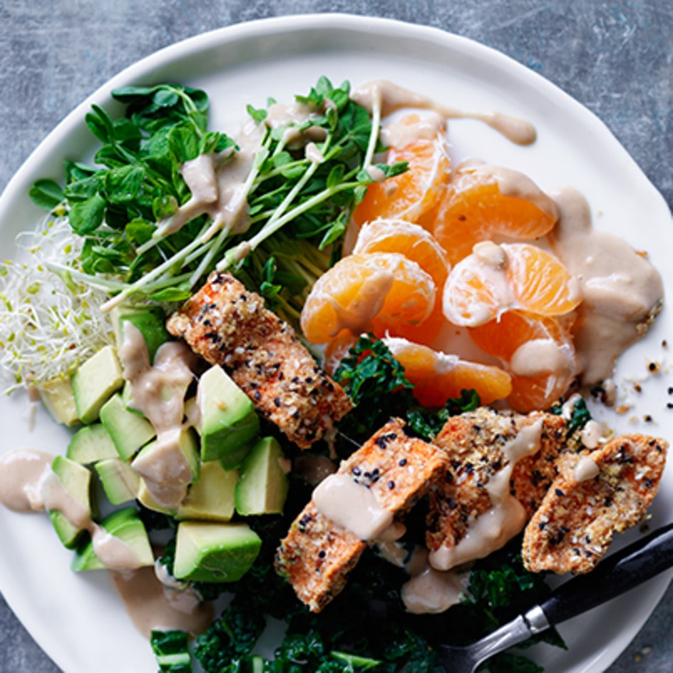 Healthy Vegan Avocado-Papaya Salmon Salad