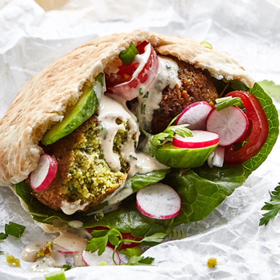 Perfect Vegan Falafel Pita Pockets With Tahini Sauce