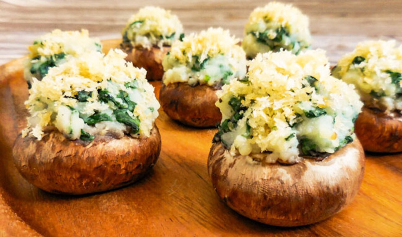 Vegan Spinach and Mashed Potato Stuffed Mushrooms