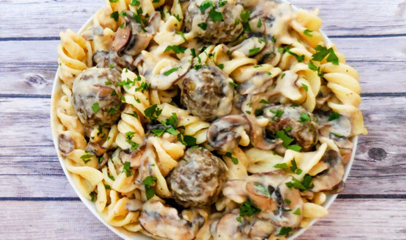 Vegan Lentil Meatball Stroganoff