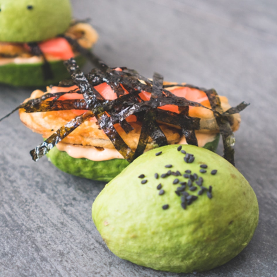 Tempura Zucchini Burgers on Avocado Buns