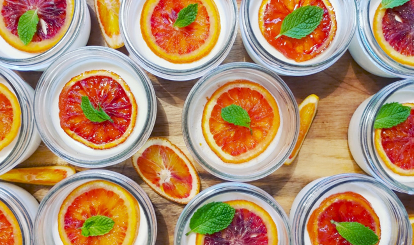 Cardamom Panna Cotta With Candied Blood Oranges