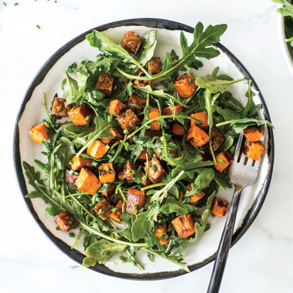 Vegan Sweet Potato Salad With Tempeh and Maple-Mustard Dressing