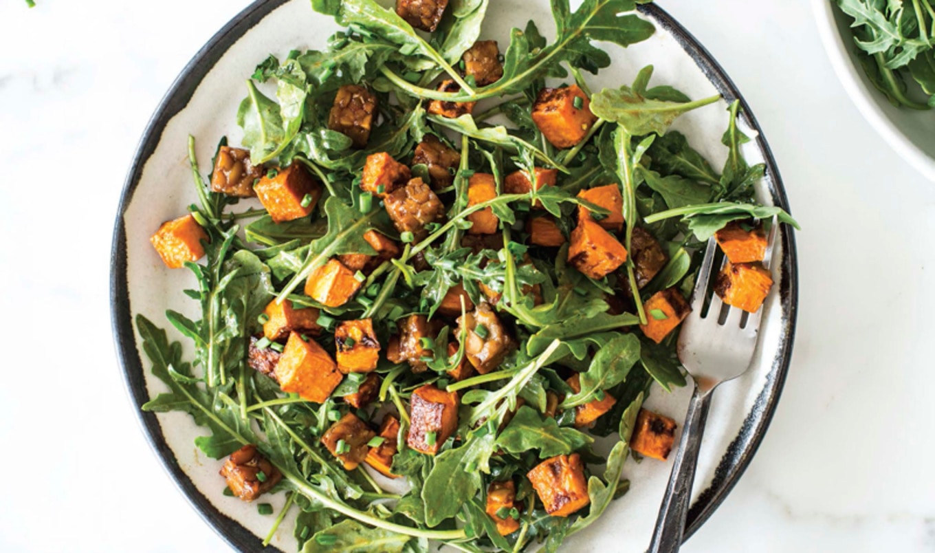 Vegan Sweet Potato Salad With Tempeh and Maple-Mustard Dressing