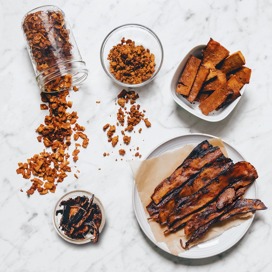 Vegan Bacon, Four Ways: Tofu, Mushroom, Cassava, and Almond