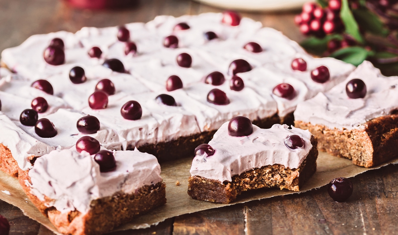 Vegan Gingerbread Fudge Bars With Cranberry-Cream Cheese Frosting