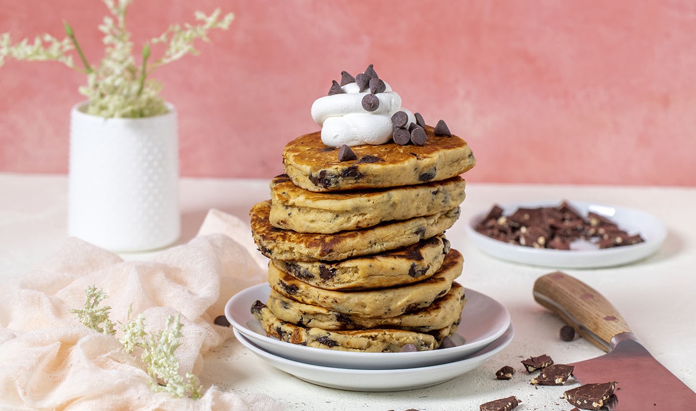 Fluffy Vegan Peanut Butter Chocolate Chip Pancakes