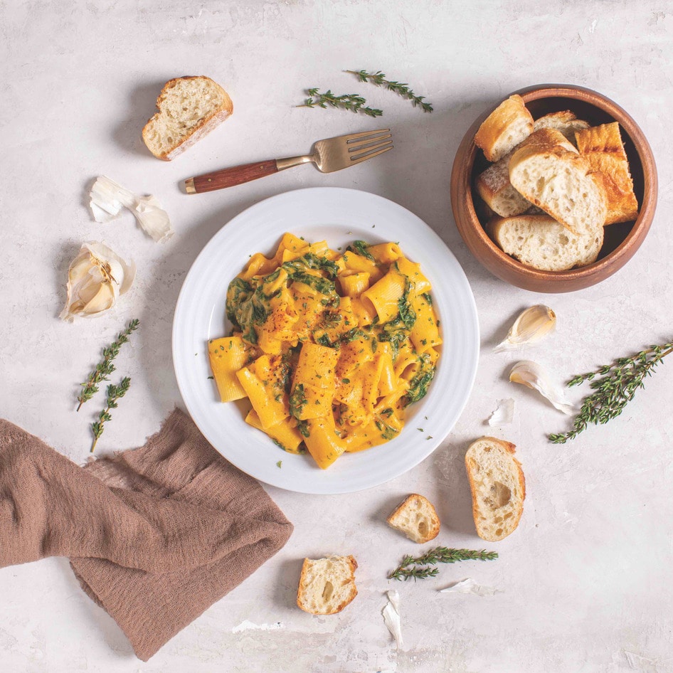 Cajun Coconut Sweet Potato Rigatoni With Kale