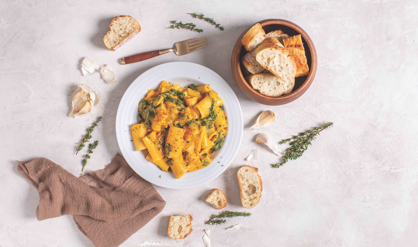 Cajun Coconut Sweet Potato Rigatoni With Kale