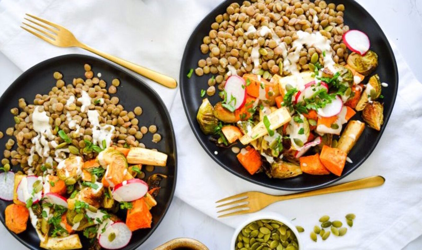 Herb-Roasted Autumn Harvest Bowls With Creamy Tahini Dressing