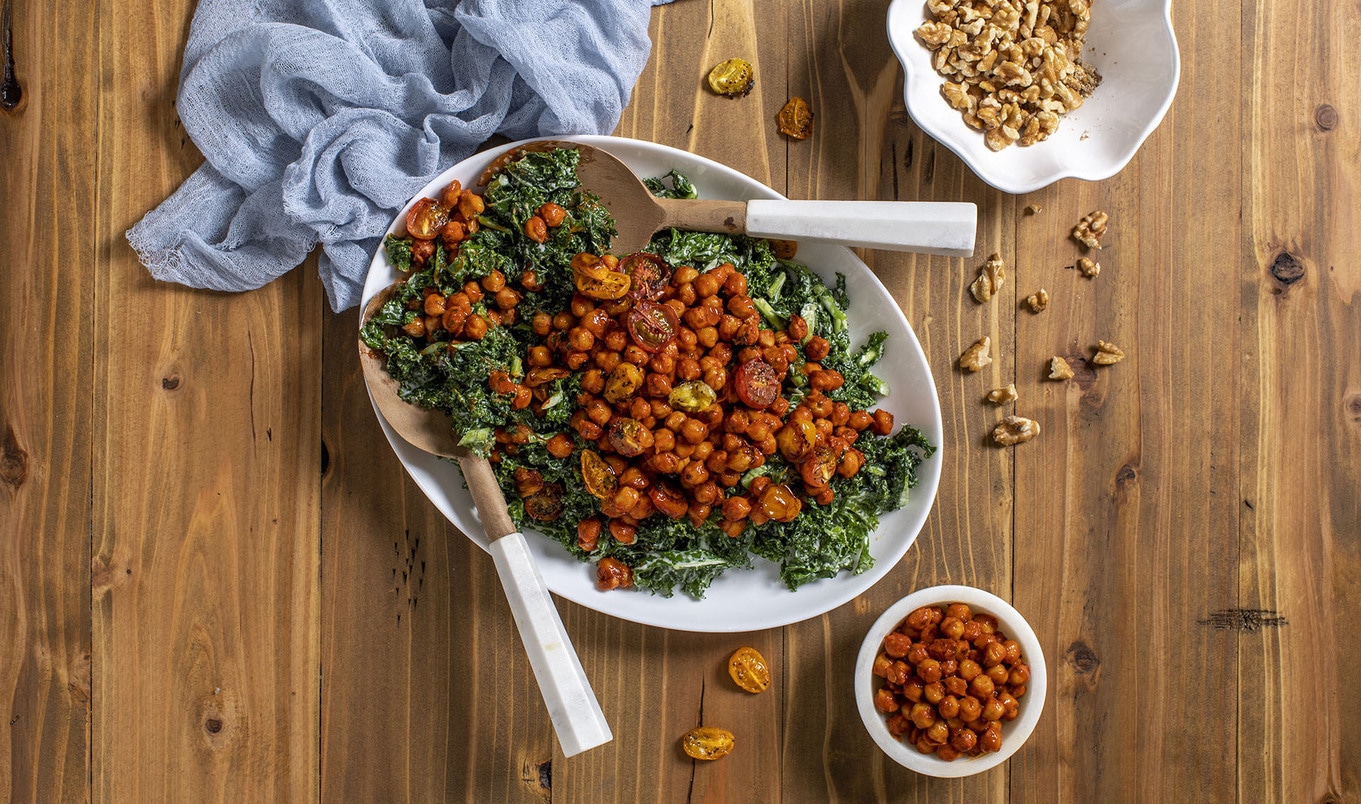 Buffalo-Roasted Chickpea Kale Salad