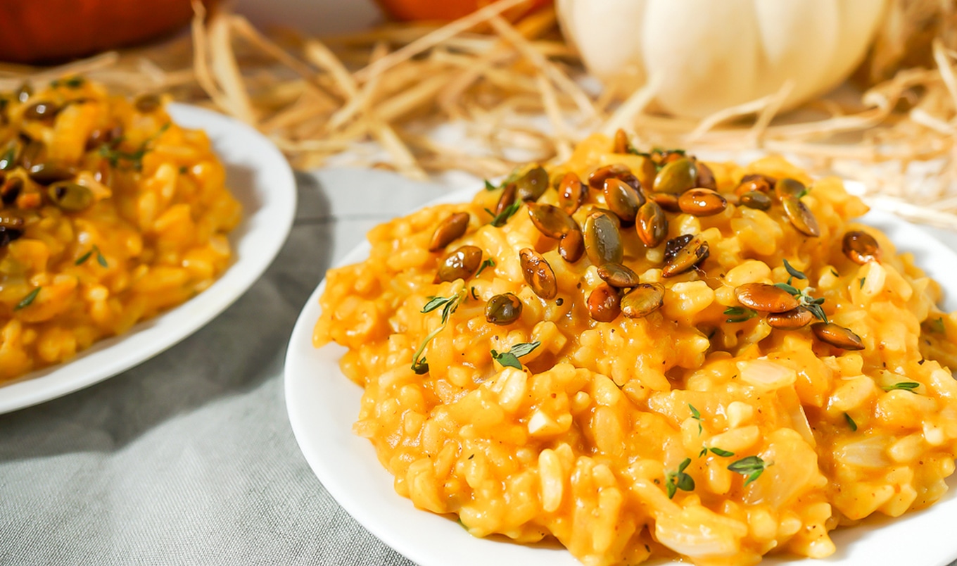 Vegan Creamy Pumpkin Risotto With Roasted Pepitas